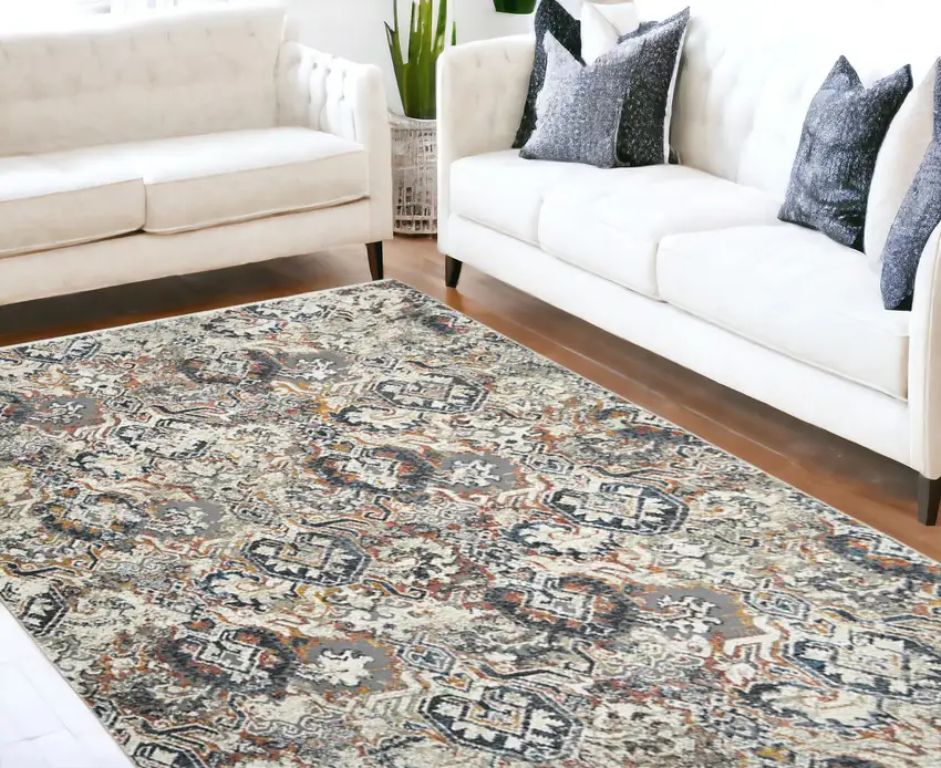 Rust Oriental Distressed Area Rug With Fringe Photo 2