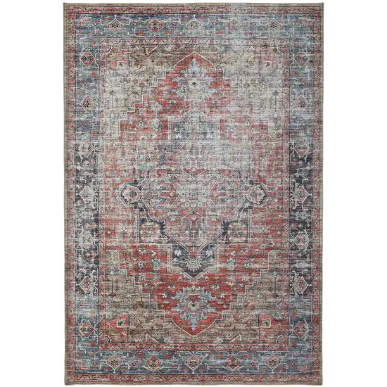 Rust Oriental Distressed Stain Resistant Area Rug Photo 6