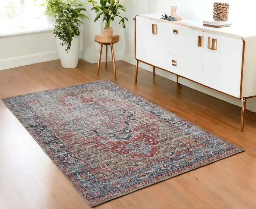 Rust Oriental Distressed Stain Resistant Area Rug Photo 1