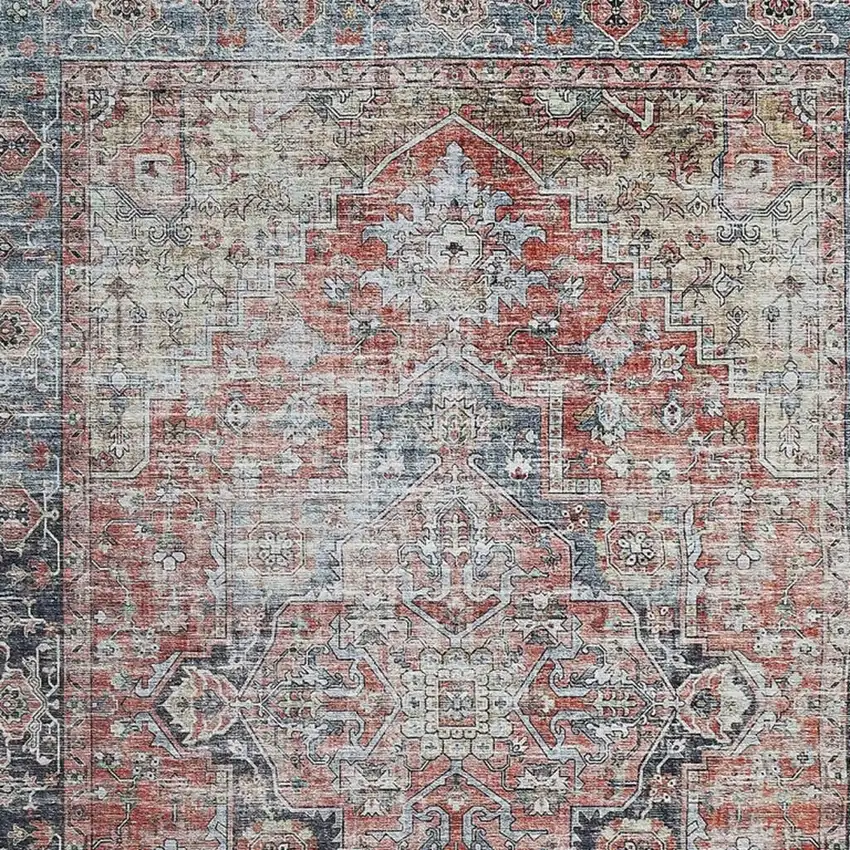 Blue And Ivory Oriental Distressed Area Rug Photo 5