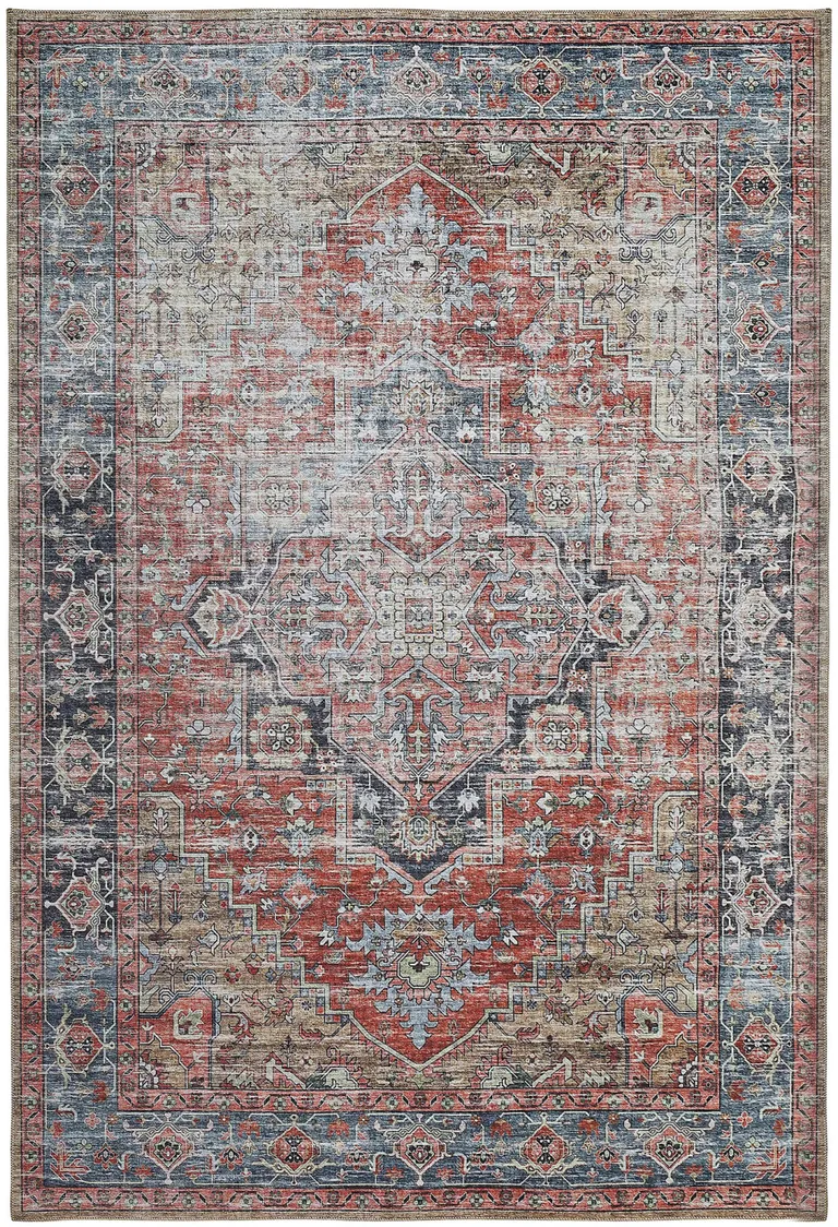 Rust Oriental Distressed Stain Resistant Area Rug Photo 4