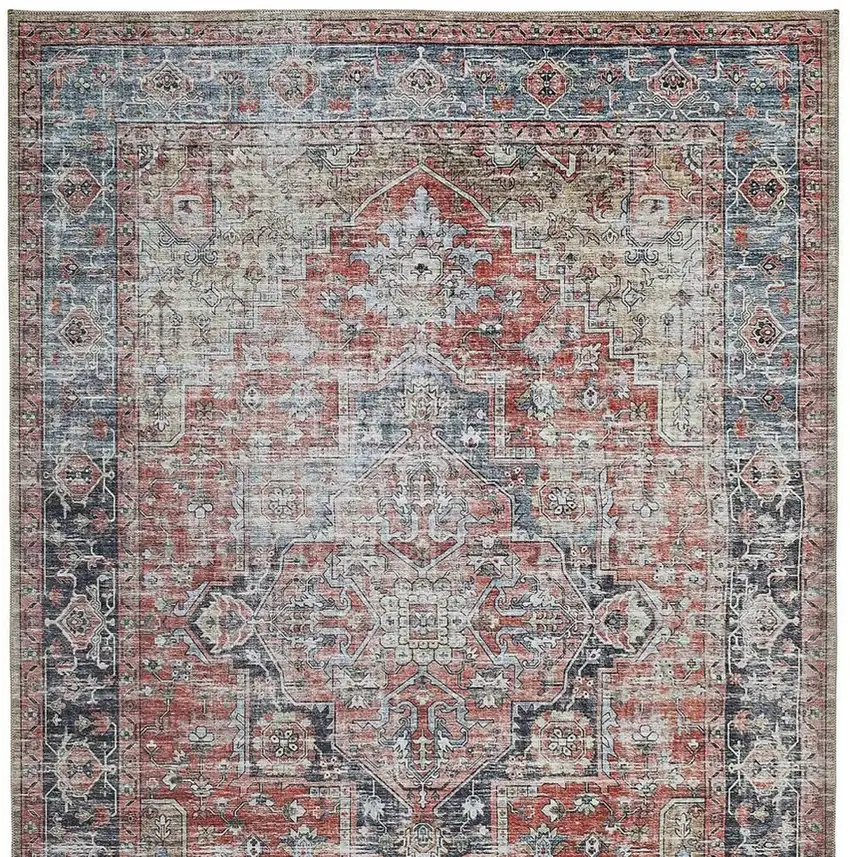 Blue And Ivory Oriental Distressed Area Rug Photo 6
