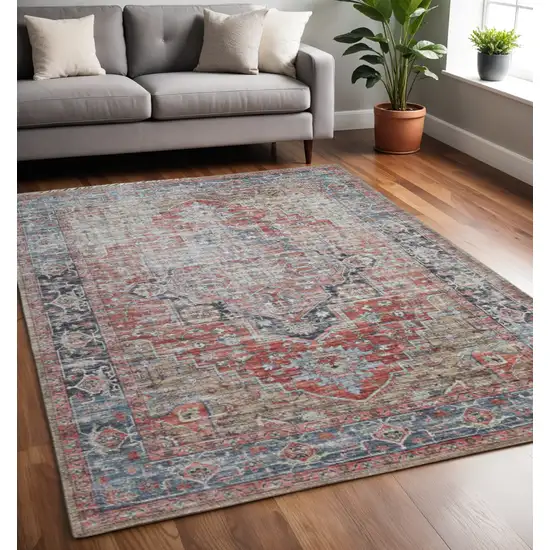 Blue And Ivory Oriental Distressed Area Rug Photo 1