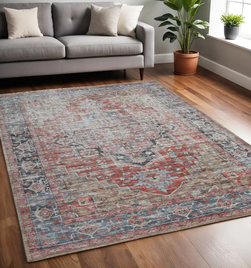 Blue And Ivory Oriental Distressed Area Rug Photo 1