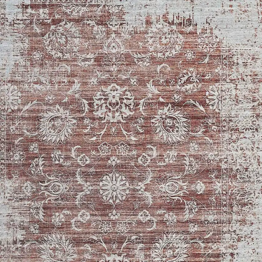 Rust Oriental Distressed Stain Resistant Area Rug Photo 6