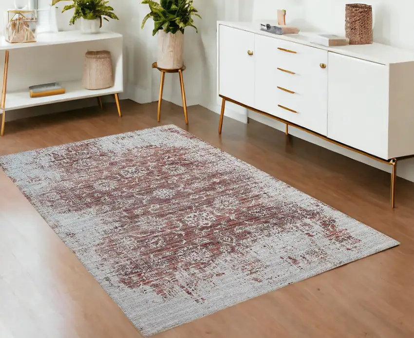 Rust Oriental Distressed Stain Resistant Area Rug Photo 1