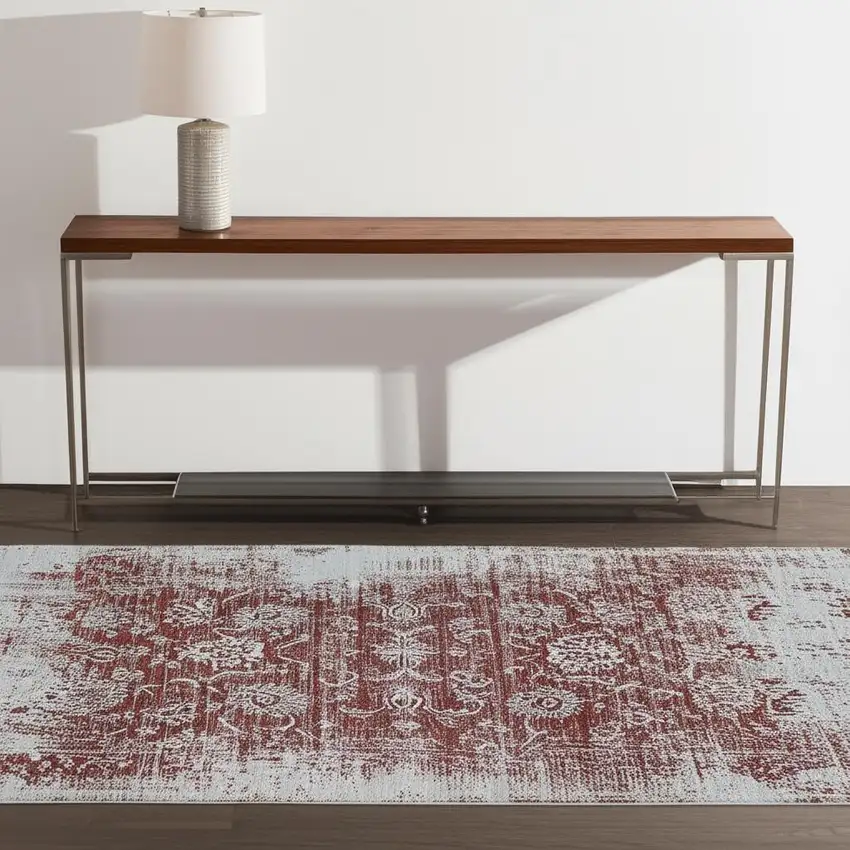 Rust Oriental Distressed Stain Resistant Area Rug Photo 1