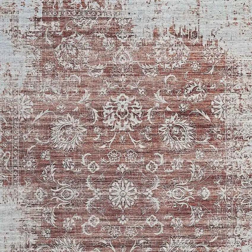 Rust Oriental Distressed Stain Resistant Area Rug Photo 5