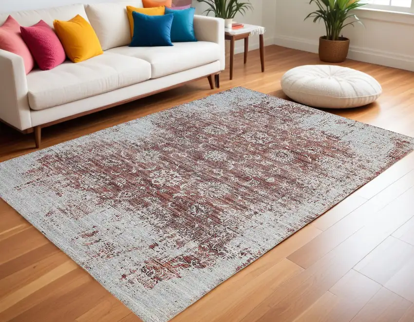 Rust Oriental Distressed Stain Resistant Area Rug Photo 1