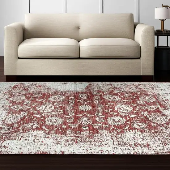 Rust Oriental Distressed Stain Resistant Area Rug Photo 1