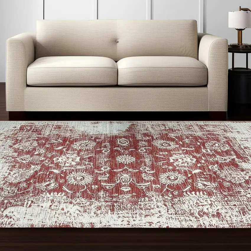 Rust Oriental Distressed Stain Resistant Area Rug Photo 1
