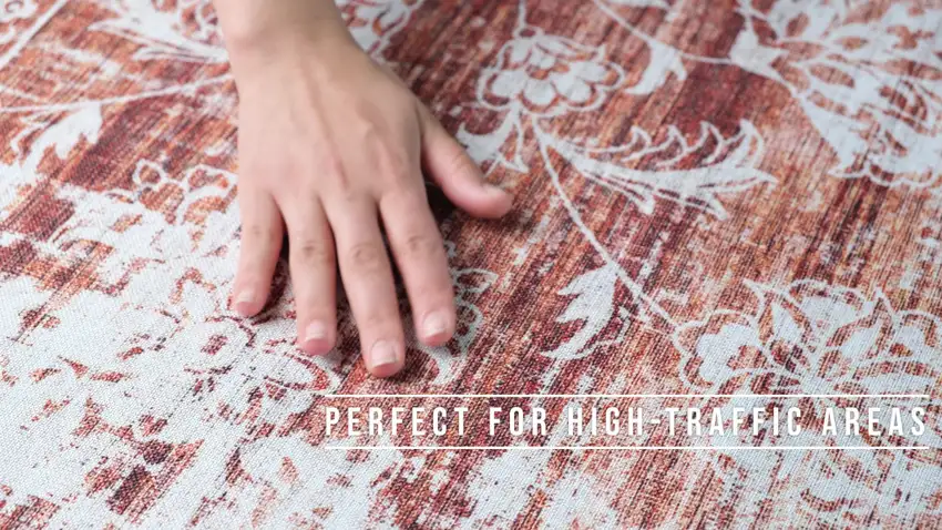 Rust Oriental Distressed Stain Resistant Area Rug Photo 6