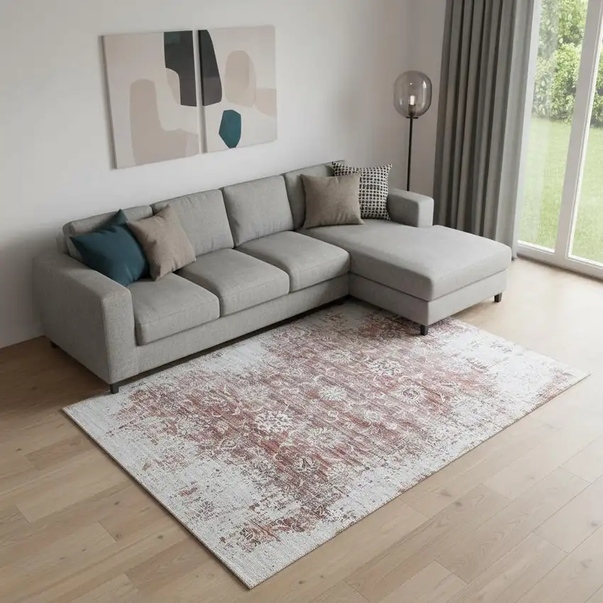 Rust Oriental Distressed Stain Resistant Area Rug Photo 1