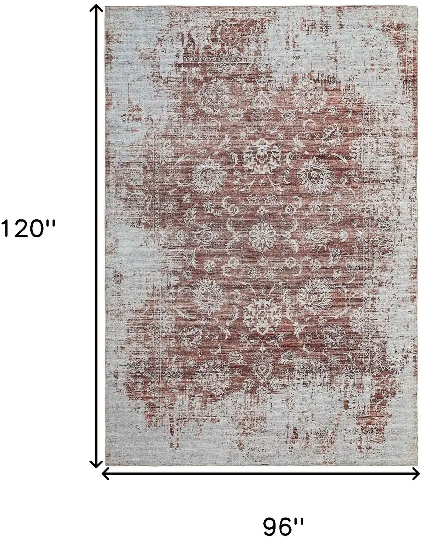 Rust Oriental Distressed Stain Resistant Area Rug Photo 9
