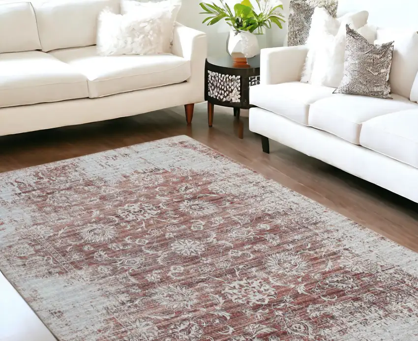 Rust Oriental Distressed Stain Resistant Area Rug Photo 2