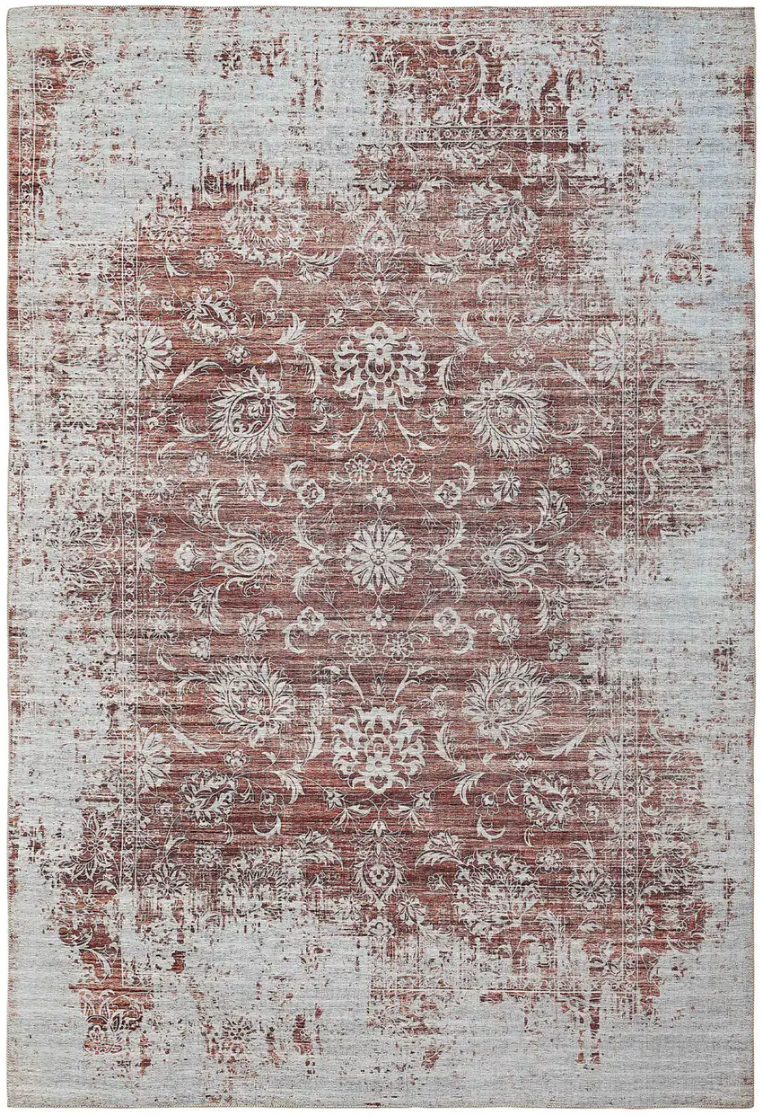 Rust Oriental Distressed Stain Resistant Area Rug Photo 5