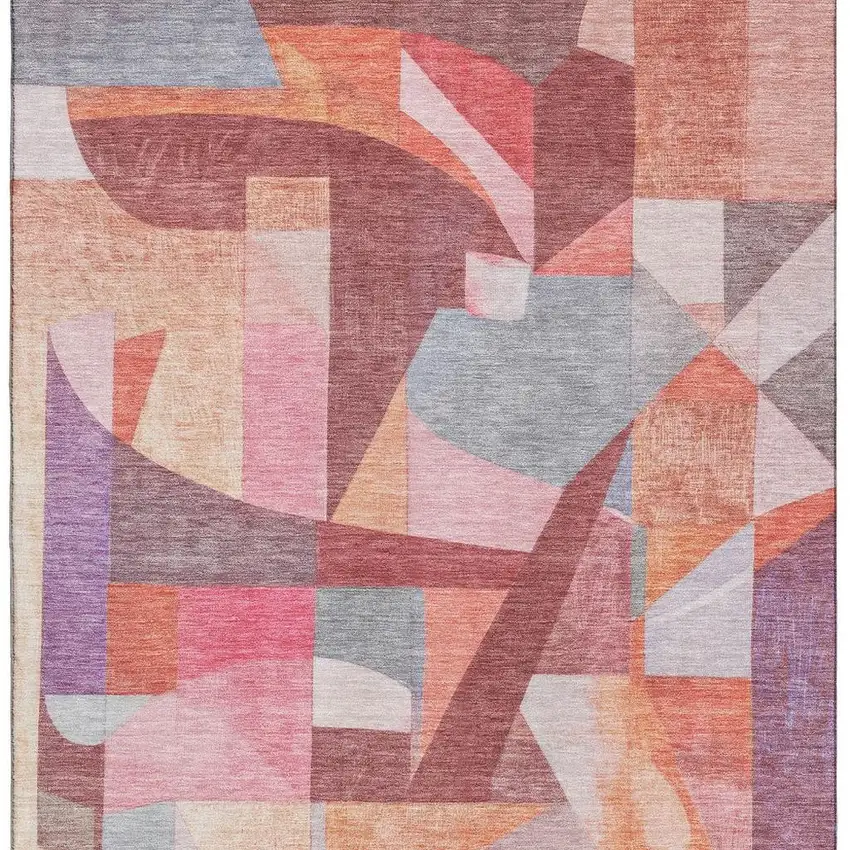 Rust Pink And Purple Abstract Washable Area Rug With UV Protection Photo 3
