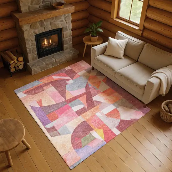 Rust Pink And Purple Abstract Washable Area Rug With UV Protection Photo 4
