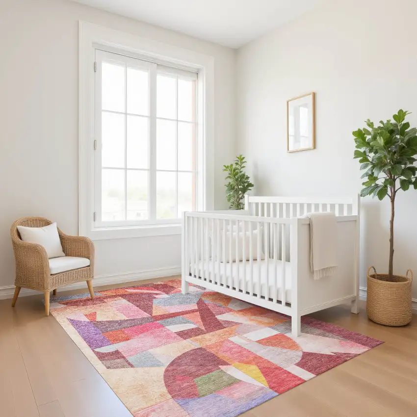 Rust Pink And Purple Abstract Washable Area Rug With UV Protection Photo 5