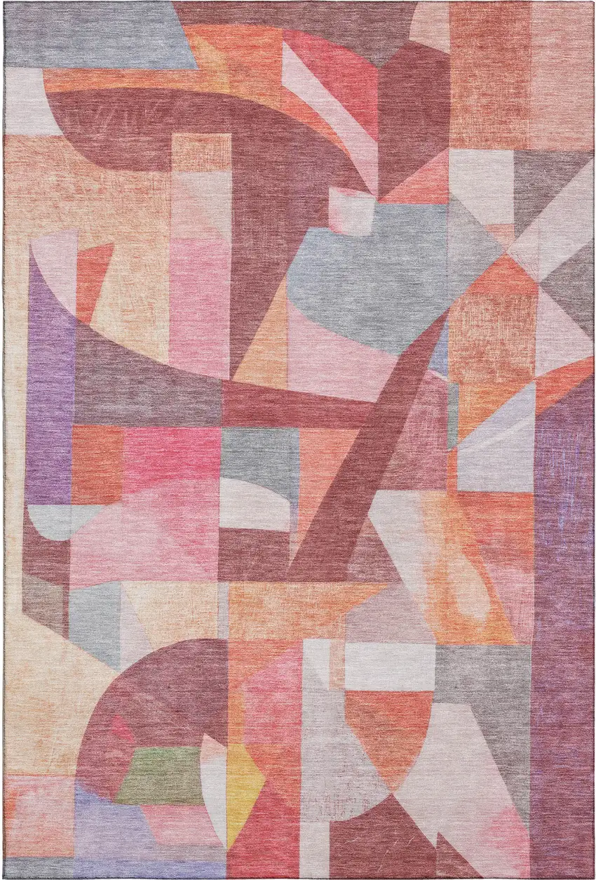 Rust Pink And Purple Abstract Washable Area Rug With UV Protection Photo 1
