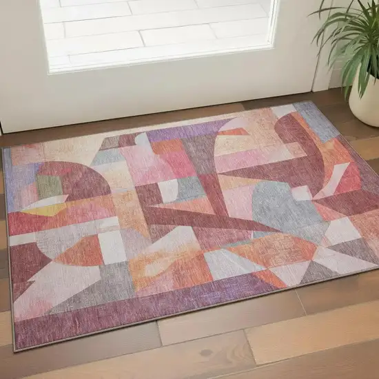 Rust Pink And Purple Abstract Washable Area Rug With UV Protection Photo 2