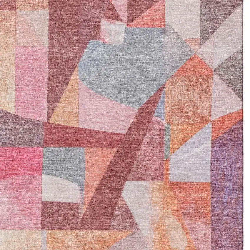 Rust Pink And Purple Abstract Washable Area Rug With UV Protection Photo 2