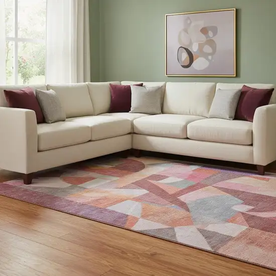 Rust Pink And Purple Abstract Washable Area Rug With UV Protection Photo 2