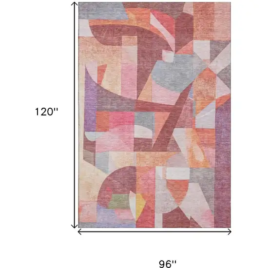 Rust Pink And Purple Abstract Washable Area Rug With UV Protection Photo 9