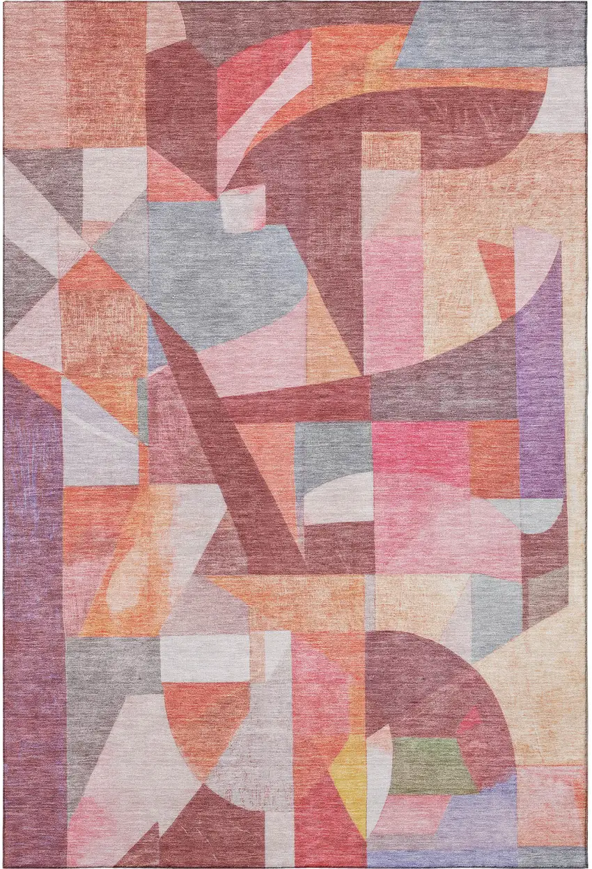 Rust Pink And Purple Abstract Washable Area Rug With UV Protection Photo 3
