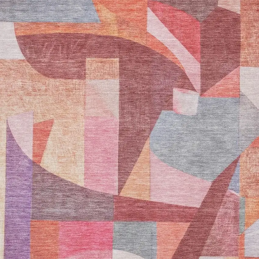 Rust Pink And Purple Abstract Washable Area Rug With UV Protection Photo 2