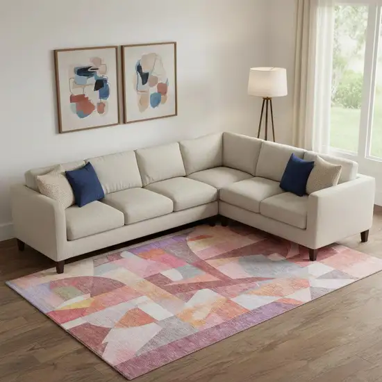 Rust Pink And Purple Abstract Washable Area Rug With UV Protection Photo 2