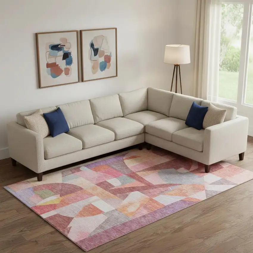 Rust Pink And Purple Abstract Washable Area Rug With UV Protection Photo 2