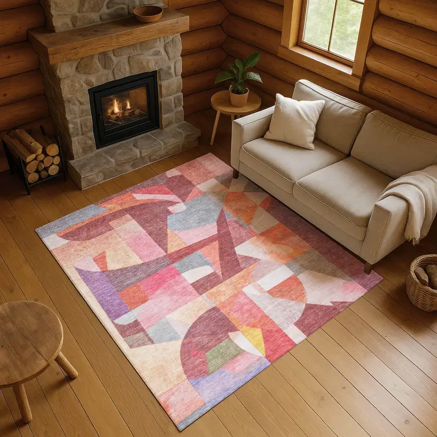 Rust Pink And Purple Abstract Washable Area Rug With UV Protection Photo 4