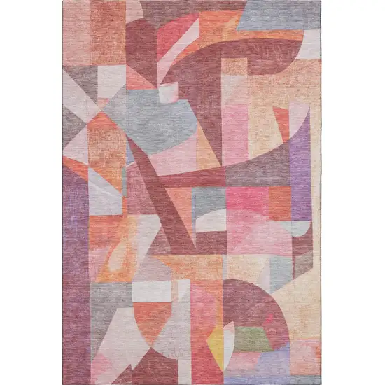 Rust Pink And Purple Abstract Washable Area Rug With UV Protection Photo 3