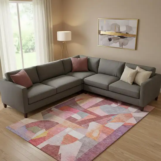 Rust Pink And Purple Abstract Washable Area Rug With UV Protection Photo 2