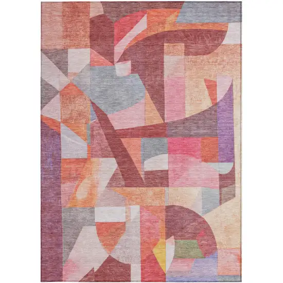 Rust Pink Ivory And Purple Abstract Washable Indoor Outdoor Area Rug Photo 3