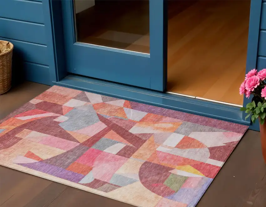 Rust Pink Ivory And Purple Abstract Washable Indoor Outdoor Area Rug Photo 2