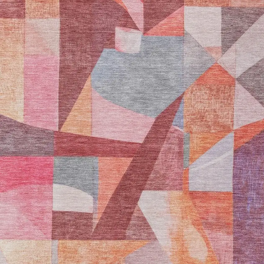 Rust Pink Ivory And Purple Abstract Washable Indoor Outdoor Area Rug Photo 4