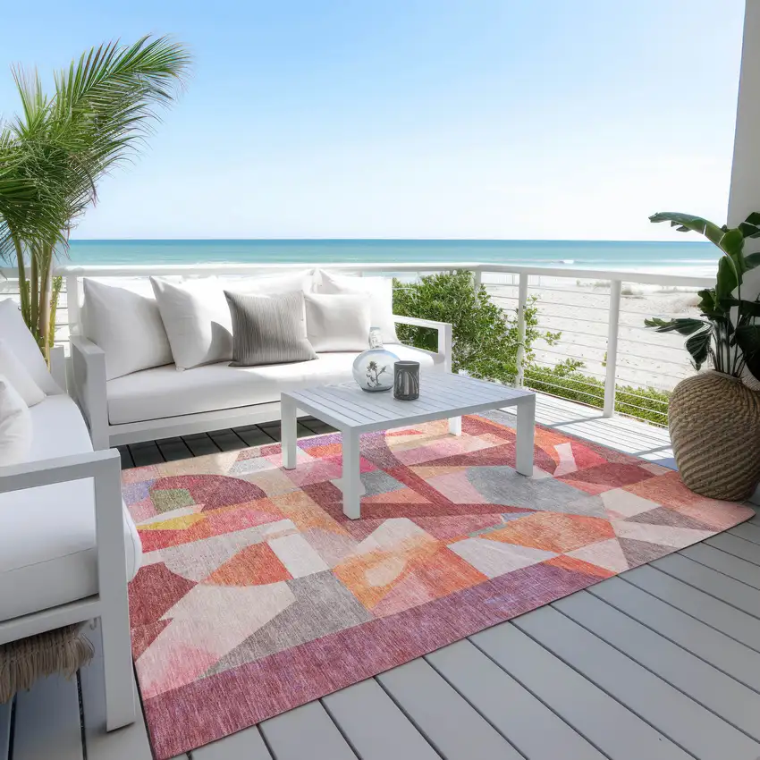 Rust Pink Ivory And Purple Abstract Washable Indoor Outdoor Area Rug Photo 6
