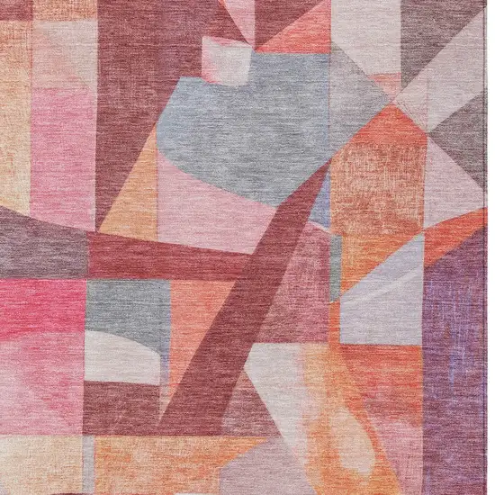 Rust Pink Ivory And Purple Abstract Washable Indoor Outdoor Area Rug Photo 8