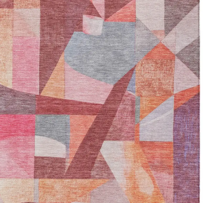 Rust Pink Ivory And Purple Abstract Washable Indoor Outdoor Area Rug Photo 8