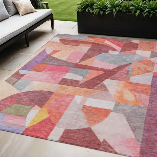 Rust Pink Ivory And Purple Abstract Washable Indoor Outdoor Area Rug Photo 2