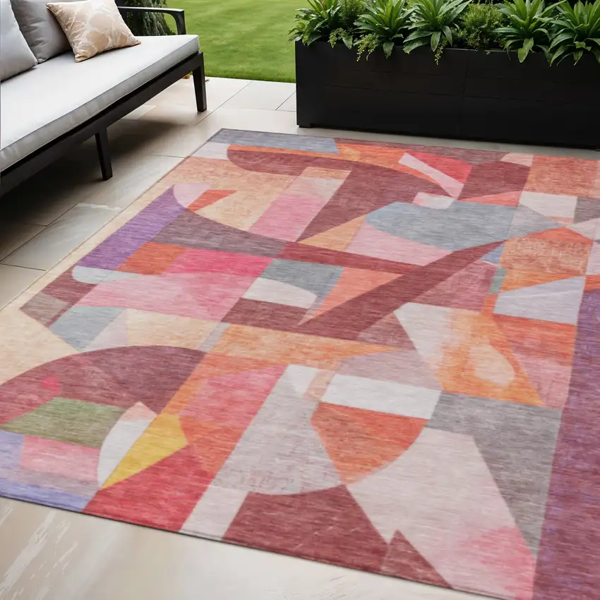 Rust Pink Ivory And Purple Abstract Washable Indoor Outdoor Area Rug Photo 2