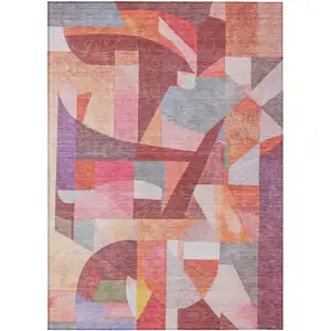Photo of Rust Pink Ivory And Purple Abstract Washable Indoor Outdoor Area Rug