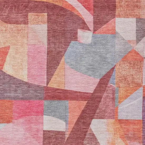 Rust Pink Ivory And Purple Abstract Washable Indoor Outdoor Area Rug Photo 3