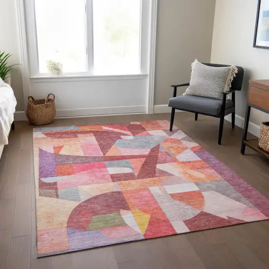 Rust Pink Ivory And Purple Abstract Washable Indoor Outdoor Area Rug Photo 8