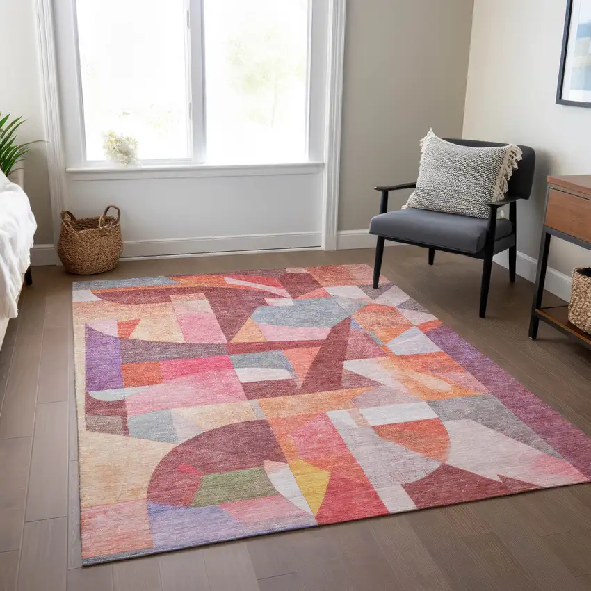 Rust Pink Ivory And Purple Abstract Washable Indoor Outdoor Area Rug Photo 8