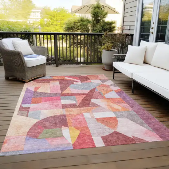 Rust Pink Ivory And Purple Abstract Washable Indoor Outdoor Area Rug Photo 9