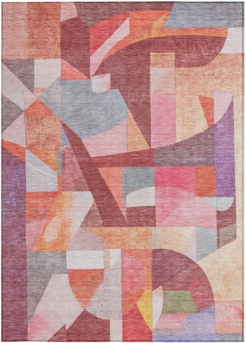 Rust Pink Ivory And Purple Abstract Washable Indoor Outdoor Area Rug Photo 3