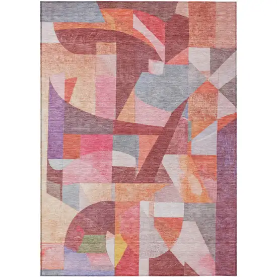 Rust Pink Ivory And Purple Abstract Washable Indoor Outdoor Area Rug Photo 1